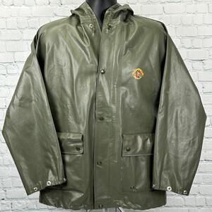 Vintage 60s 70s Stearns Dry Wear Raincoat Jacket Hooded USA Made Green M Medium